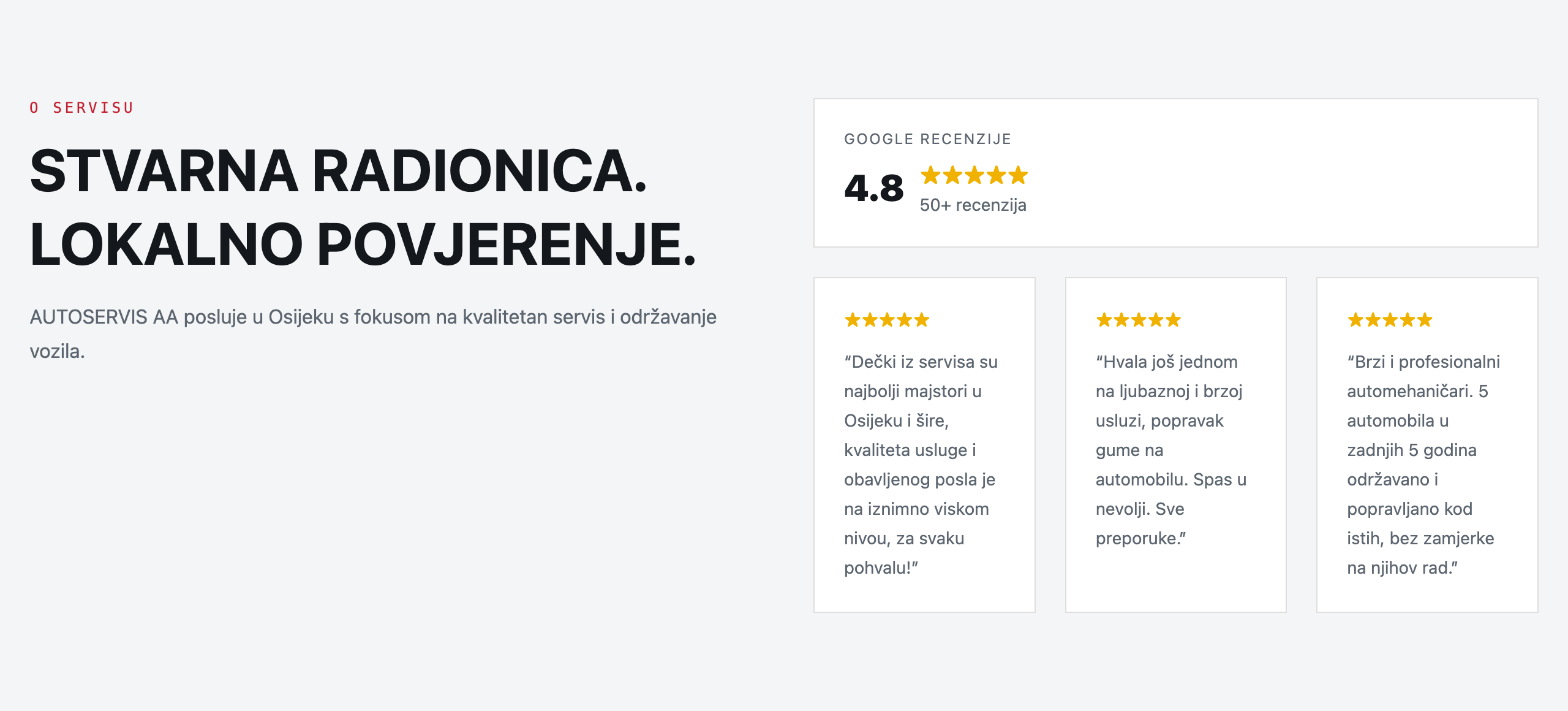 Autoservis AA sekcija o servisu s profesionalnim web dizajnom