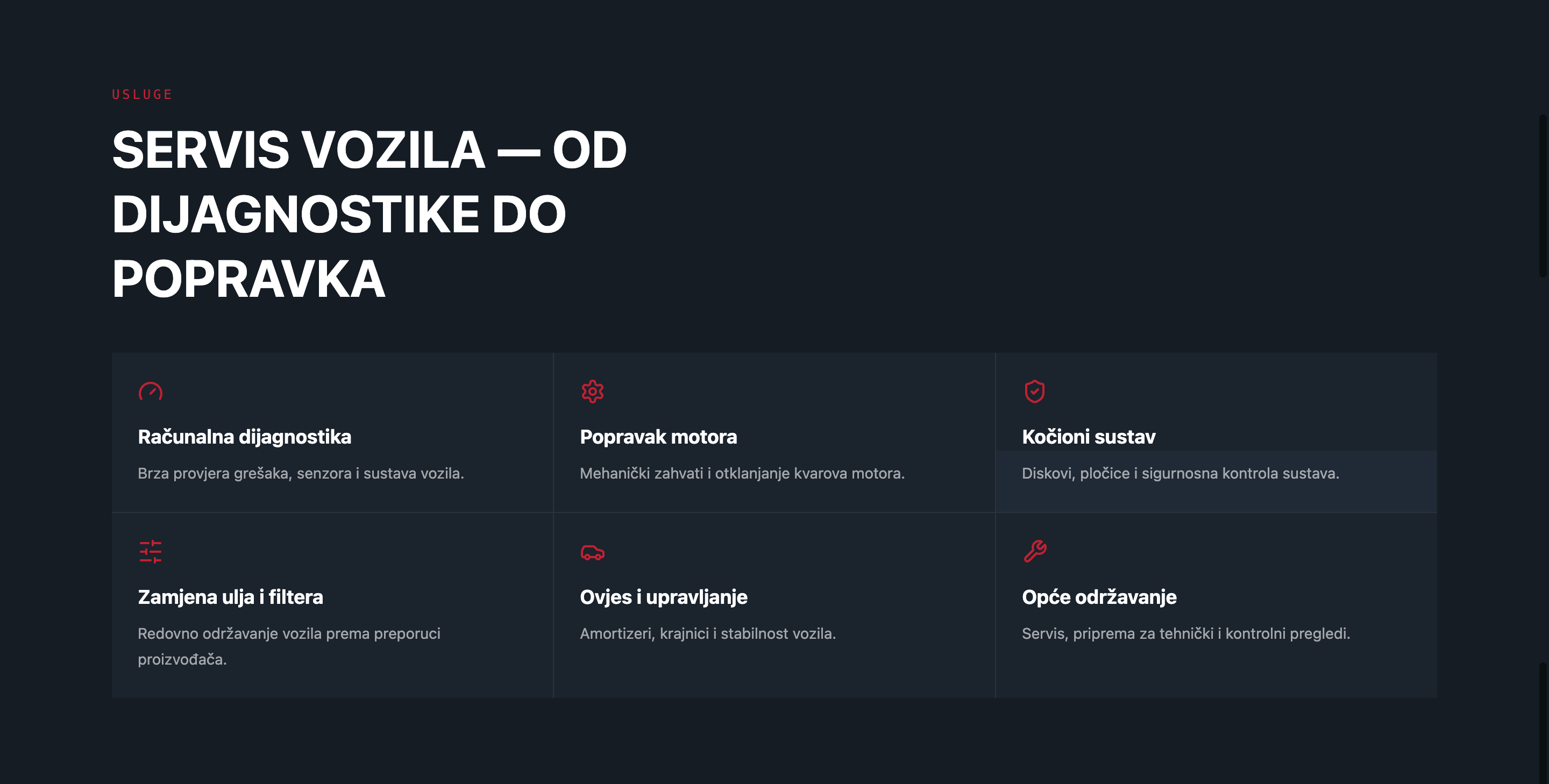 Autoservis AA pregled servisnih usluga na web stranici